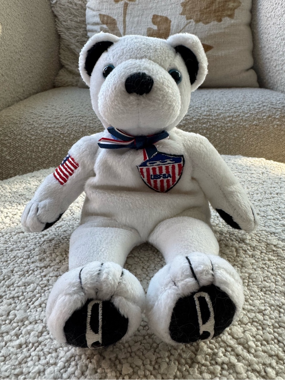 USFSA Figure Skating Patriotic White Plush Bear with USA Shield Accent